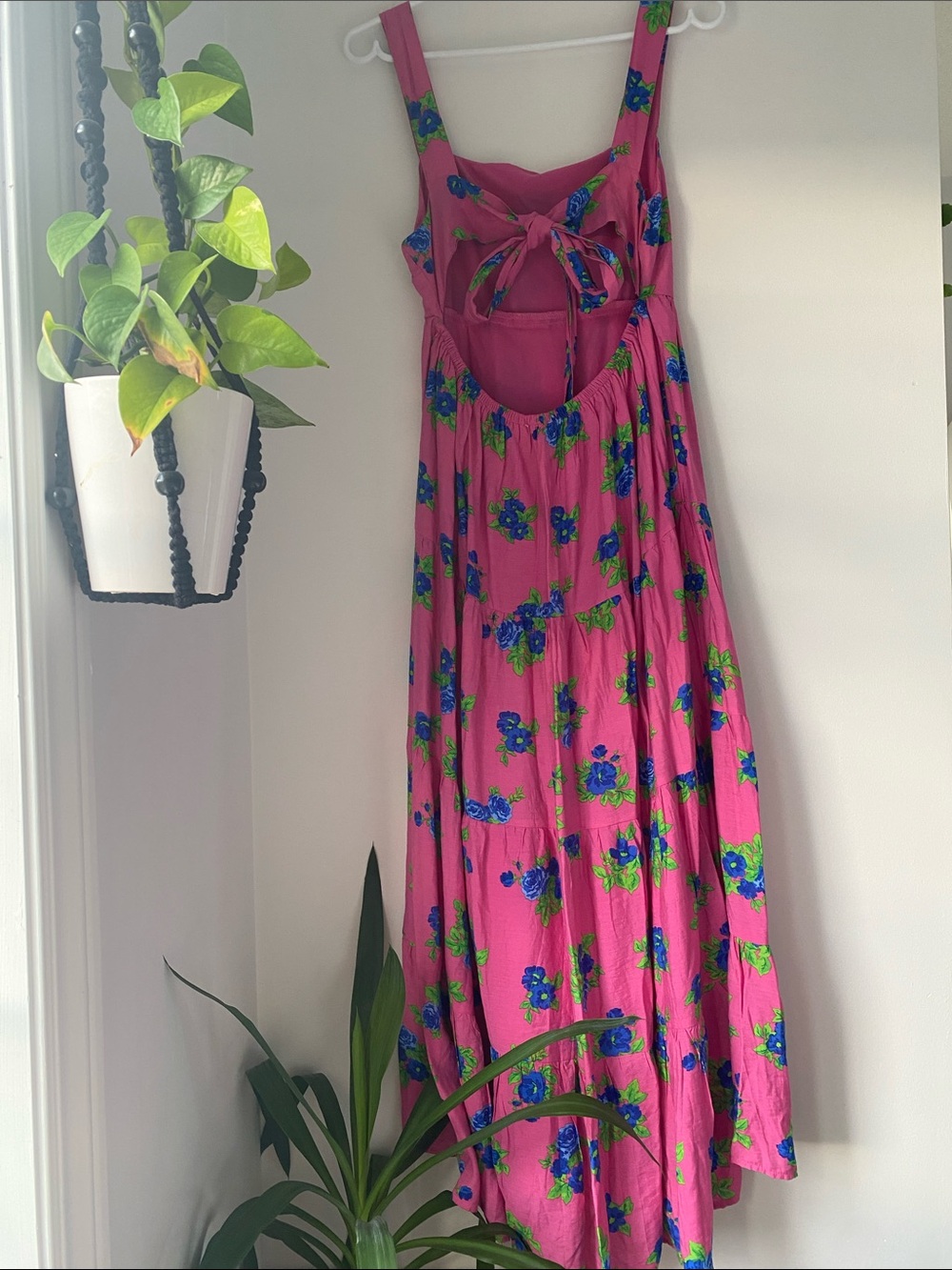 Moon River Pink Floral Backless Maxi Dress